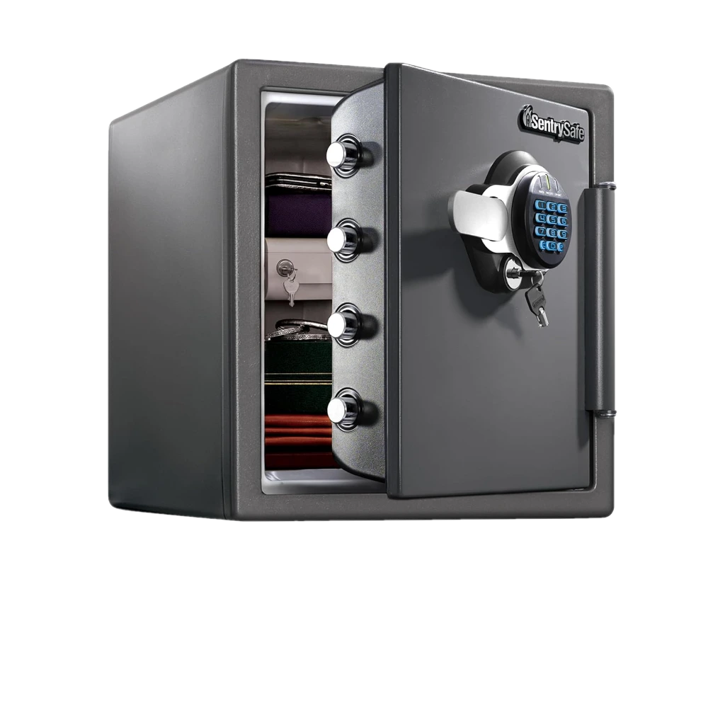 SentrySafe Waterproof and Fireproof Alloy Steel Digital Safe Box for Home with Code Button Keypad, 1.23 Cubic Feet, 17.8 x 16.3 x 19.3 Inches (exterior), SFW123GDC
