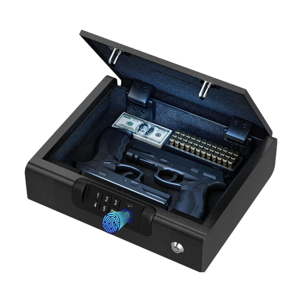 Gun Safe,Biometric Gun Safe for Pistols 3-Ways unlock Fingerprint Digital PIN Key Unlock with Sound, Lock box for Cloakroom living room Bedroom Nightstand and Car BILLCONCH
