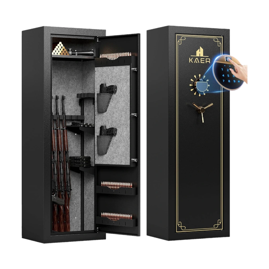 KAER 20 Biometric Gun Safe for Rifles and Pistols, Large Gun Cabinet for Home Rifle, Quick Access Gun Safe with Fingerprint, Rifle Safe with Removable Shelf and Pistol Pocket [No Assembly Required]
